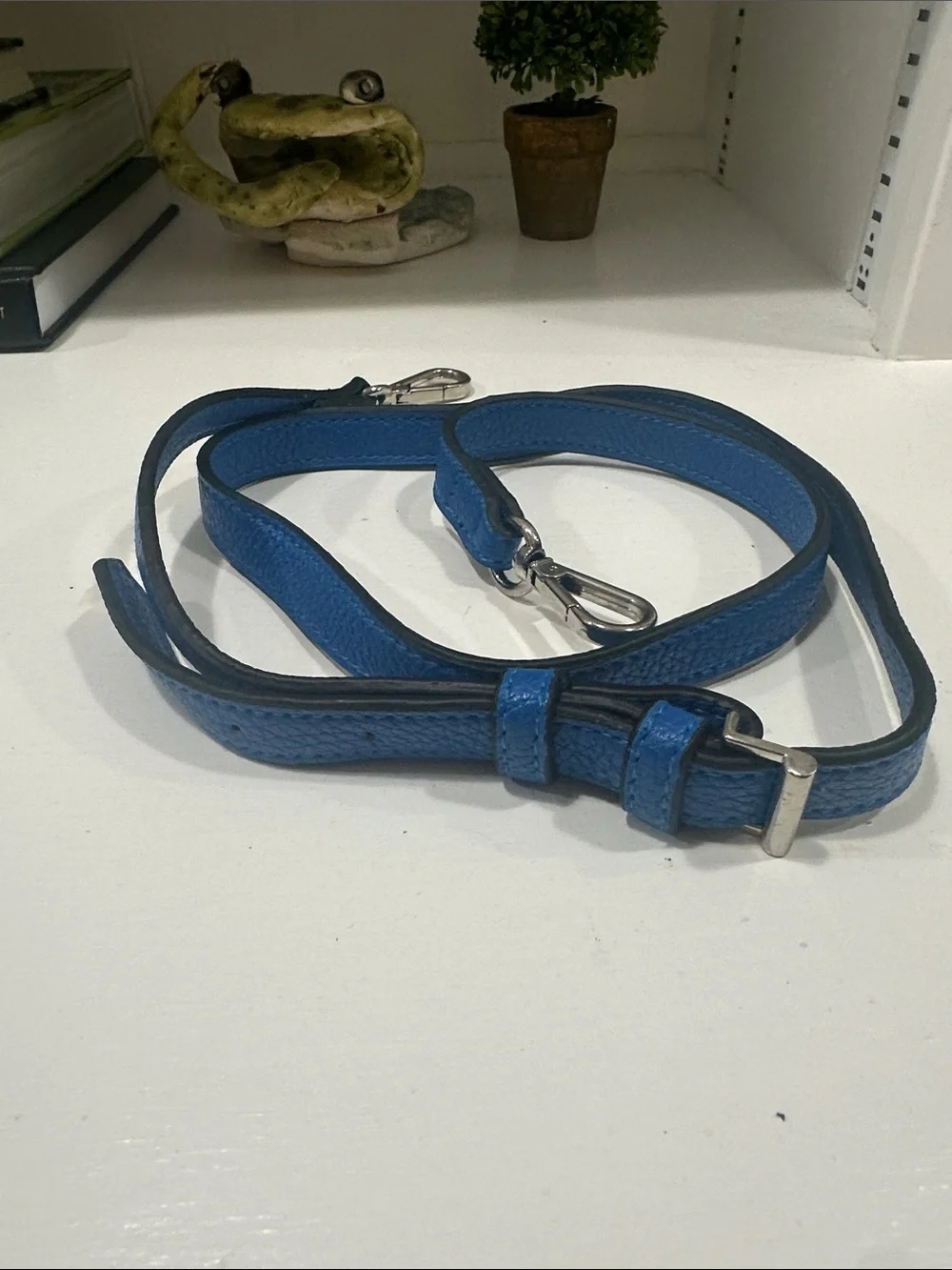 kate spade Cobalt Blue Pebbled Leather Adjustable Strap with Silver Hardware